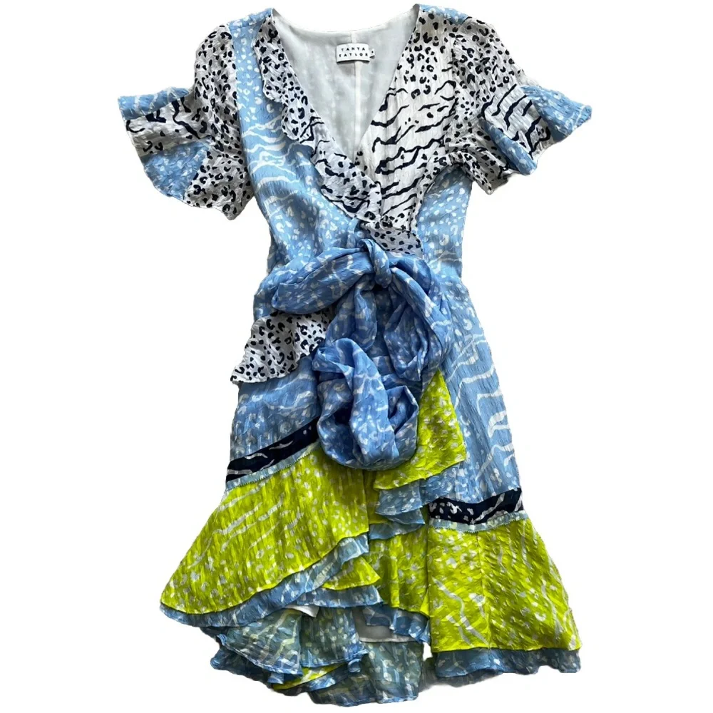 TANYA TAYLOR Bianka Ruffled Mix Print Dress Size 6 Feminine Flirty Date Party - Picture 3 of 12